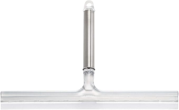 iDesign Forma Brushed Stainless Steel Squeegee, 12" x 8" | Suction Storage Hook