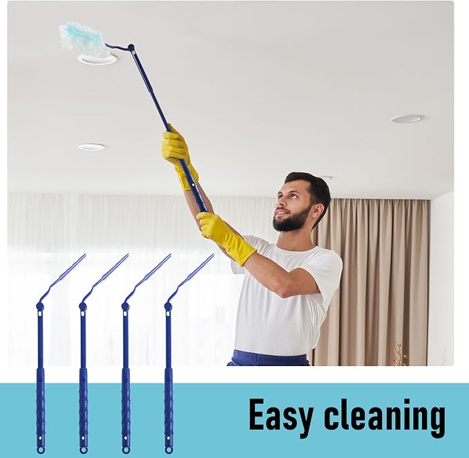 Colingmill 12 Pcs 3 ft Replacement Handles Compatible with Duster Refills, Long Extended Handle Only, Adjustable Length for Ceiling Fans, Blinds, Shelves, Windows, Foldable & Extendable (Blue)