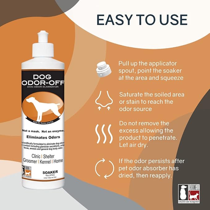 Thornell Dog Odor-Off Pet Odor Eliminator Soaker Bottle – 16 oz Ready to Use Dog Carpet Cleaner Soaker – Dog Urine Carpet Cleaner for Home, Glandular Secretions, Feces Odors on Carpet, Cages, & More