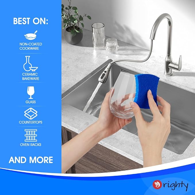 Orighty Non-Scratch Scrub Sponges, 24 Pack Kitchen Sponge Cleaning Sponge | Dual Side Sponges for Dishes, Kitchen Cleaning, Non-Stick Cookware, Washing Dishes, Bathroom, and Household