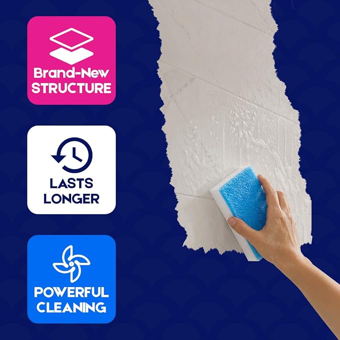 LAUNDRYLUX Magic Sponge Erasers, 8 Pack Dual-Sided Shower & Tub Cleaner | with Temperature-Responsive Scrubber, Melamine Sponges for Bathroom and Shoe Cleaning