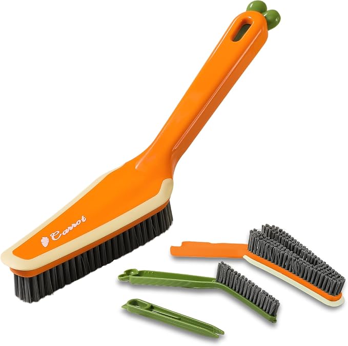 3-in-1 Detail Cleaning Brush, Crevice Grout Brush, Orange | Detachable Design Converts Between a Narrow Crevice Brush and Surface Scrubber, Ergonomic Grip & Hard Bristles for Deep Clean