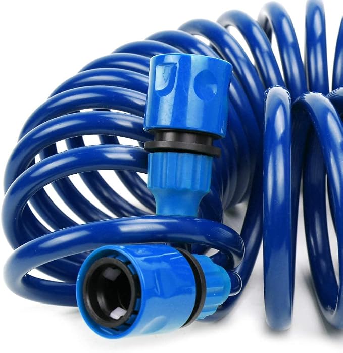 Recoil Garden Hose 25FT EVA Water Hose with 7-Pattern Spray Nozzle,Curly Self Coiling Lightweight Garden Hose,Retractable Drinking Water Safe Garden Coil Hose for Lawn Patio (blue)