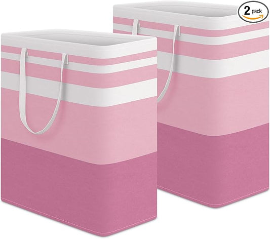HomeHacks 2 Pack Large Laundry Baskets, Laundry Hampers Bags (Pink 100Lx2) | Waterproof, Freestanding, Collapsible Clothes Hamper with Reinforced Handles in Laundry Room, Dorm, Bathroom, Bedroom