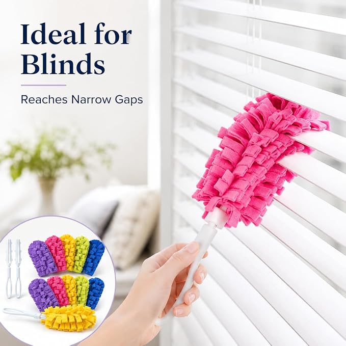 10 Pack Duster Refills with 2 Dusting Wands Reusable Pads | Washable Fleece Cleaning Pads for Blinds Cars Furniture Fans Pet Hair Shelves and Multi Surface Home Cleaning
