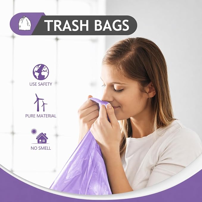 Teivio Small Purple Trash Bags 4 Gallon 160 Count Kitchen Garbage Bags | Fit 12-15 Liters,3.5,3.8,4,4.5Gal,Multicolor Mini Plastic Waste Basket Bins Can Liners for Bathroom Office Car dog poop bags