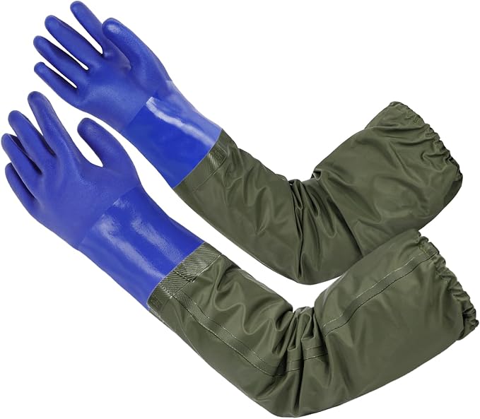 AUAUY 27" PVC Chemical Resistant Gloves, Long Rubber Gloves | Heavy Duty, Waterproof Reusable Long Sleeve Glove for Cleaning Suitable for Chemical, Acid, Alkali and Oil Work