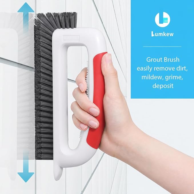 Lumkew Grout Cleaning Brush for Cleaner Tile Floors, Red, 1Pcs | V Shape, Hard Bristle, Grout Scrubber for Bathroom Shower Kitchen
