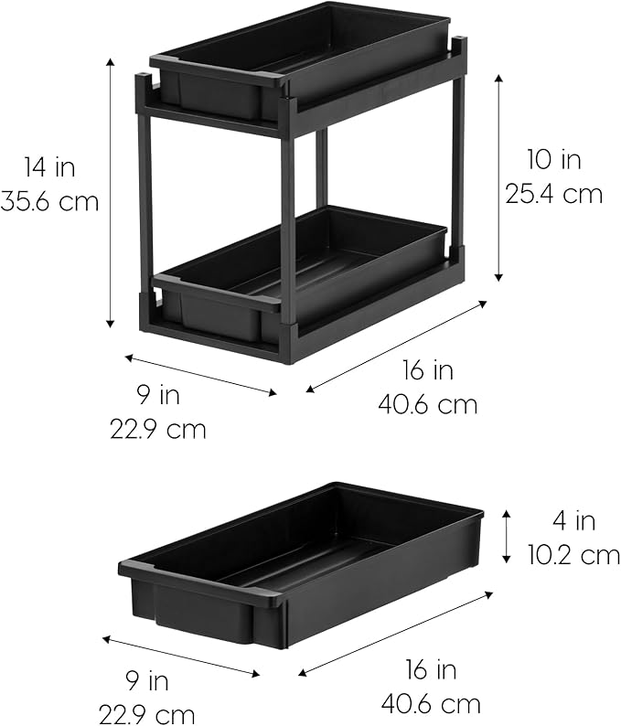 IRIS USA Under Sink Organizer, 4 Pack, Pull Out Storage Drawers | Tool-Free Assembly, 2-Tier Cabinet Storage, Space Saving, Vertical Spice Rack