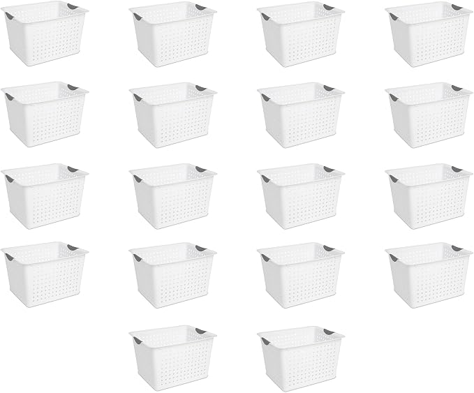Sterilite Deep Ultra Basket, Open Top Plastic Storage Organizer, 18-Pack | Large Open Containers and Bins for Pantry Shelves, Kitchen Cabinets, Laundry, Closets, Dorm Rooms, Classrooms & Bathrooms