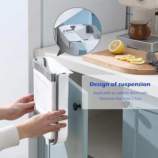 Kitchen Trash Can, 2.4 Gallon Foldable Trash Can for Kitchen | Collapsible Hang Small Plastic Garbage Can for Cabinet/Car/Bedroom/Bathroom/Office (White, 1PC)