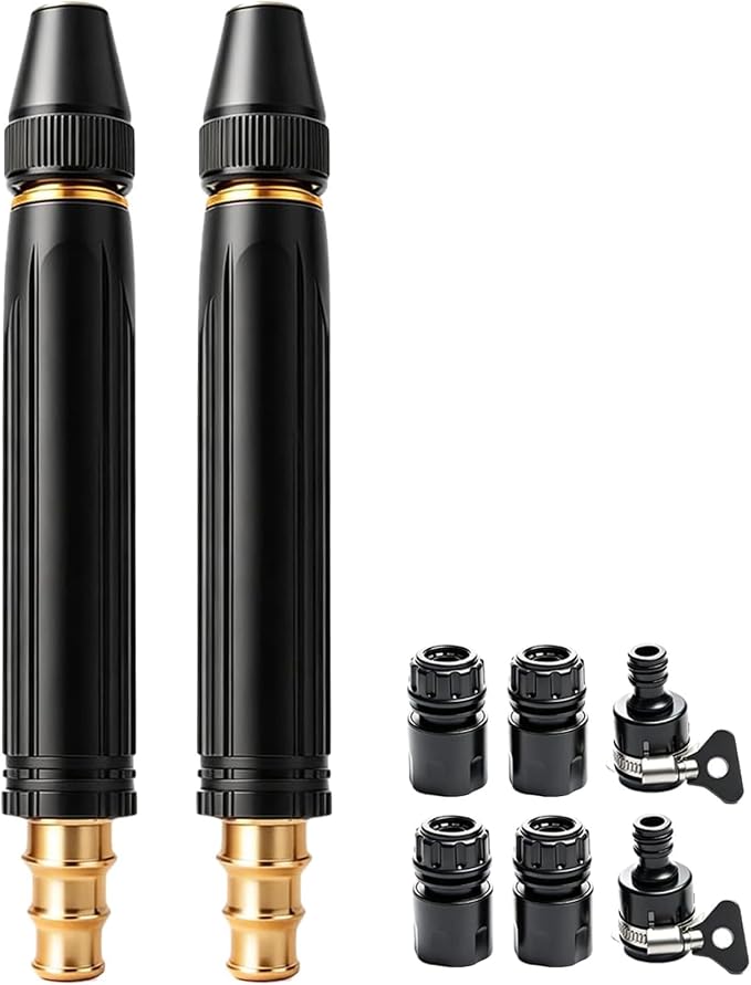 Adjustable Twist Brass Heavy Duty Hose Nozzle Solid Metal Garden Water Spray Patterns Nozzle Sprinkler High Pressure Jet Sweeper Power Washer Attachment for Car Washing Plants Alloy Sprayer (2 PC)