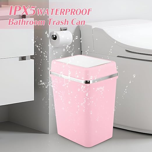 Bathroom Trash Can with Lid 4 Gallon Pink Trash Can with Swing Lid Bedroom Trash Can Small Garbage Can with 150 Counts Trash Bags for Bathroom Bedroom Office Restroom Dorm