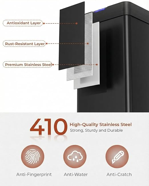 TLSUNNY 18.5 Gallon Motion Sensor Trash Can,Touchless Automatic Garbage Can | Brushed Stainless Steel Smart Bin ,with Bag Holder,Soft Close Lid,for Kitchen,Office,RV,Bedroom,Living Room (Black, 70L)