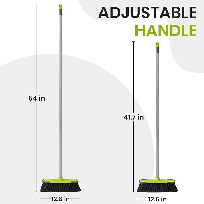 Green Indoor Broom 54" Long Handle House Broom for Floor Cleaning Sweeping Broom for Kitchen, Garage, Lobby, Patio and Garden