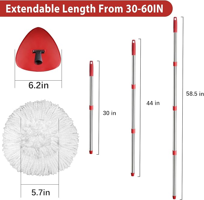 Spin Mop Replacement Set Compatible with OCedar EasyWring 1-Tank | Include 2 Spin Mop Head Replacement, 1 Base, 1 Mop Handle (30-58in) Combo Microfiber Mops Set Floor Cleaning (1-Tank System)