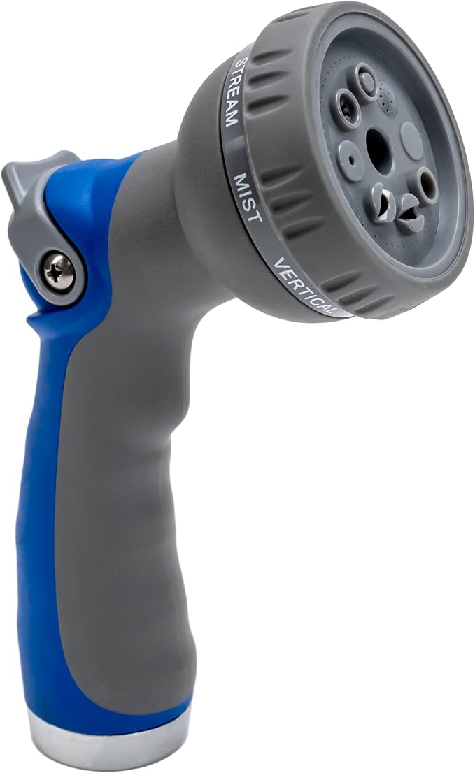 VIKING Hose Nozzle, 8 Spray Patterns, Thumb Control for Cars and Homes | Water Hose Nozzle, Adjustable Heavy Duty Thumb Control for Car Washing Kit, Watering Plants, Washing Pets, and Home Use