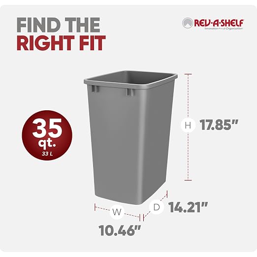 Rev-A-Shelf Double Pullout Garbage Trash Cans for Kitchen Cabinets, 35 Qt | Replacement Large Capacity Waste/ Recycling Bins for Kitchen Cabinet Pullouts, Silver, RV-35-17-2