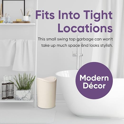 Superio Small Bathroom Trash Can with Lid, Modern White Mini Waste Bin with Swing Lid (1 1/2 Gallon, 6 Liter) Plastic Garbage Can for Kitchen, Bathroom, Bedroom, Office, Under Desk (1, Ecohome)