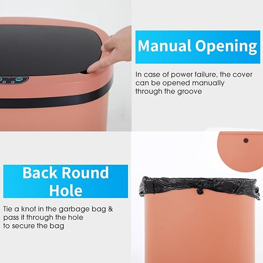 BestOffice Trash Can Broken-Resistant Plastic Touch Free High-Capacity Garbage Can with Lid for Bedroom Bathroom Home Office 49 Liter 13 Gallon Trash Can Automatic Kitchen Trash Can (Pink)