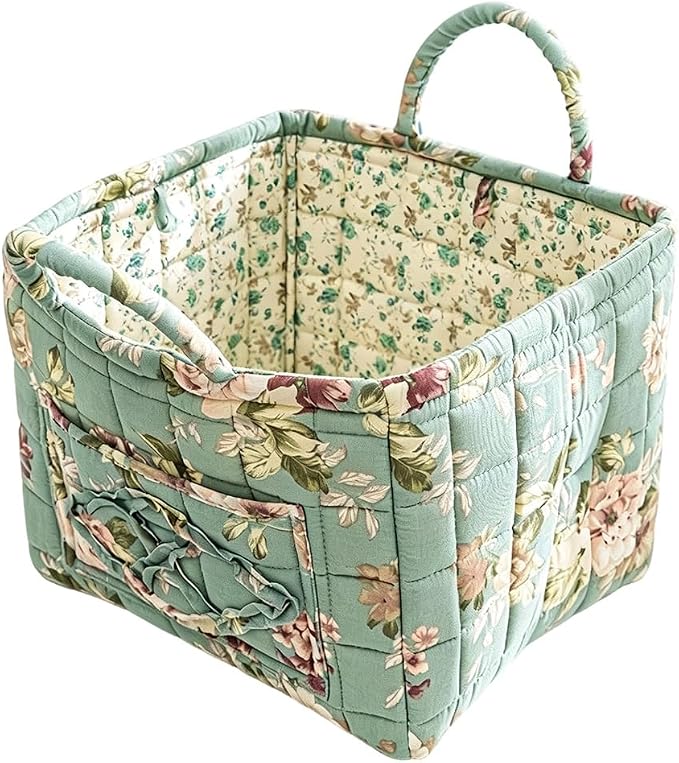 Foldable Laundry Boho Floral Quilted Storage Bin Basket with Handles for Clothes, Car Organizer, Collapsible Hamper ，4