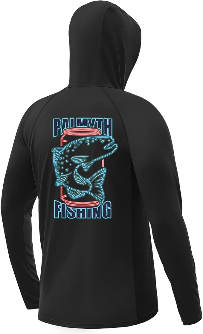 Palmyth Men's Fishing Hoodie UPF 50+ Long Sleeve with Face Mask Neck Gaiter | Zipper Pocket, Thumb Loops, Quick-Dry, Side Mesh Panels, Lens Cleaning Cloth