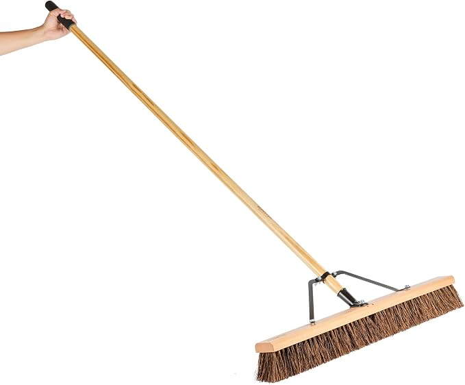 Restaurantware-Clean Tek Professional 30 Inch Push Broom, 1 Heavy-Duty Broom with 60â€ Handle - Palmyra Bristles, Use Indoor and Outdoor, Wooden, Commercial Use, for Deck, Driveway, Garage, Patio