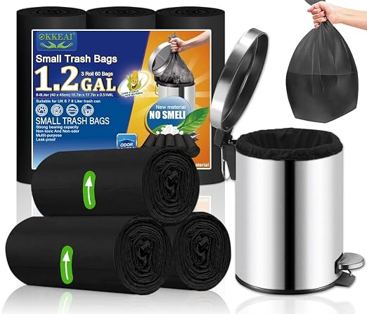 OKKEAI Small Garbage Bags 5L for Bathroom Bins, Mini Trash Bags | Waste Basket Liners Fit Small Waste, Ideal for Daily Household Disposal