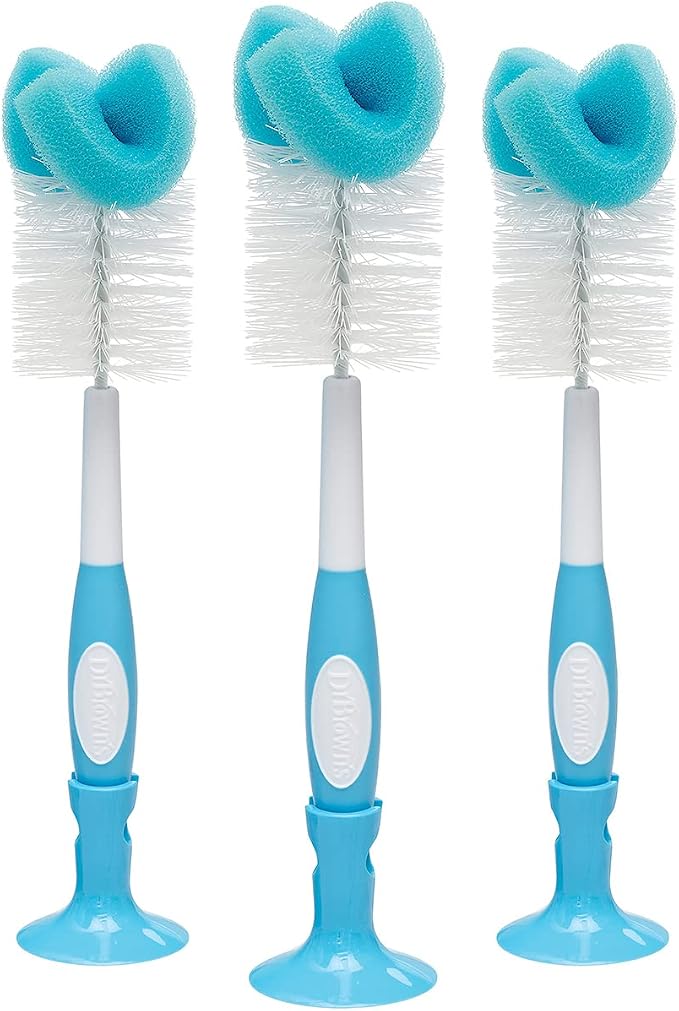 Dr. Brown's Reusable Sponge Baby Bottle Cleaning Brush, Blue, 3-Pack + Anti-Colic Vent Cleaning Brush, BPA-Free, 4-Pack