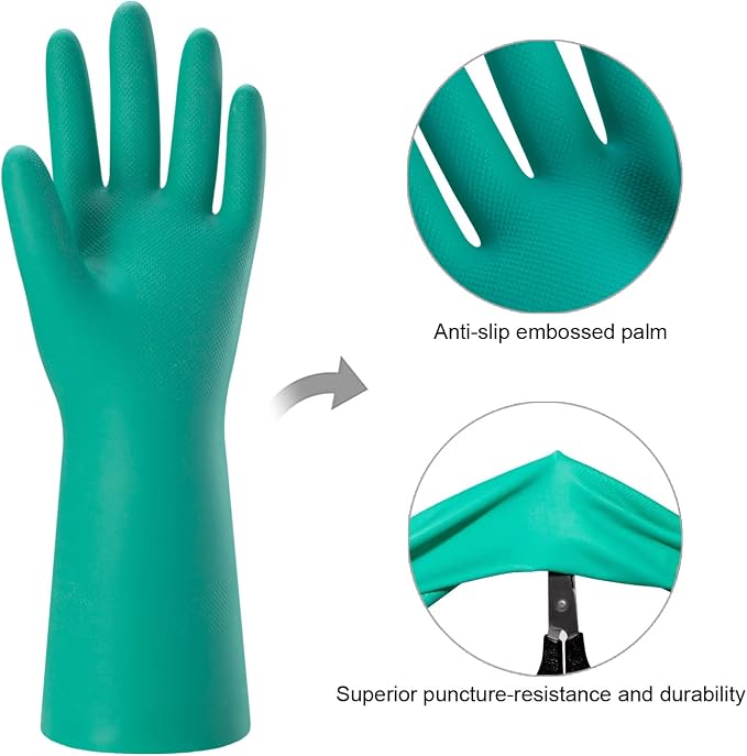 Bamllum 2 Pairs Reusable Kitchen Gloves for Washing Dishes - Nitrile Rubber Dishwashing Gloves, Reusable Household Cleaning Gloves, Flexible Durable & Non-Slip (Large, Green+Blue)