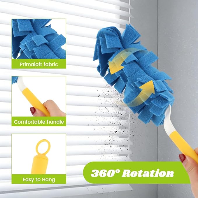 5 Pack Reusable Fleece Duster Refills, Washable Heavy Duty Duster Pads with Yellow Handle, 360 Cleaning Pads for Home Car Furniture Pet Household Use