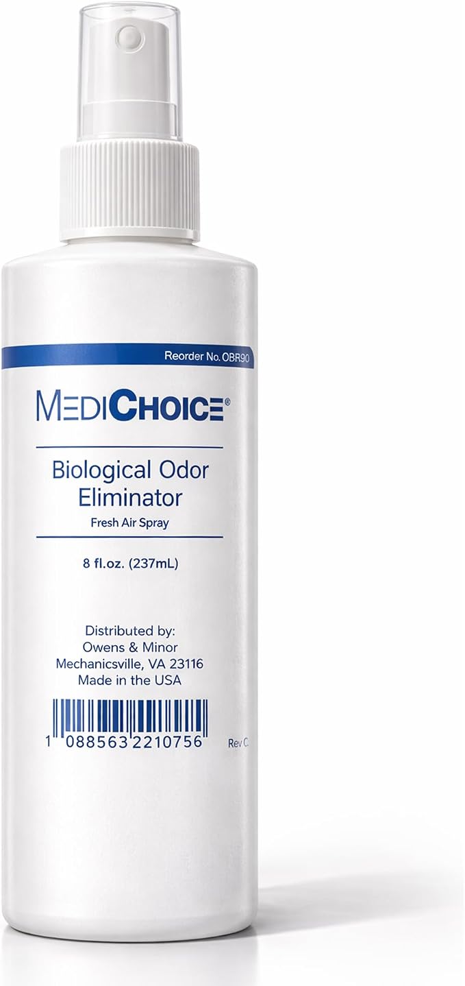 MediChoice Biological Odor Eliminator Spray, 8 Oz Fresh Scent Pump Bottle - Dye Free, Quick Drying, Ideal for Fabric, Skin, Hair - Odor Neutralizer for Home, Hospital, Health Care Clinic