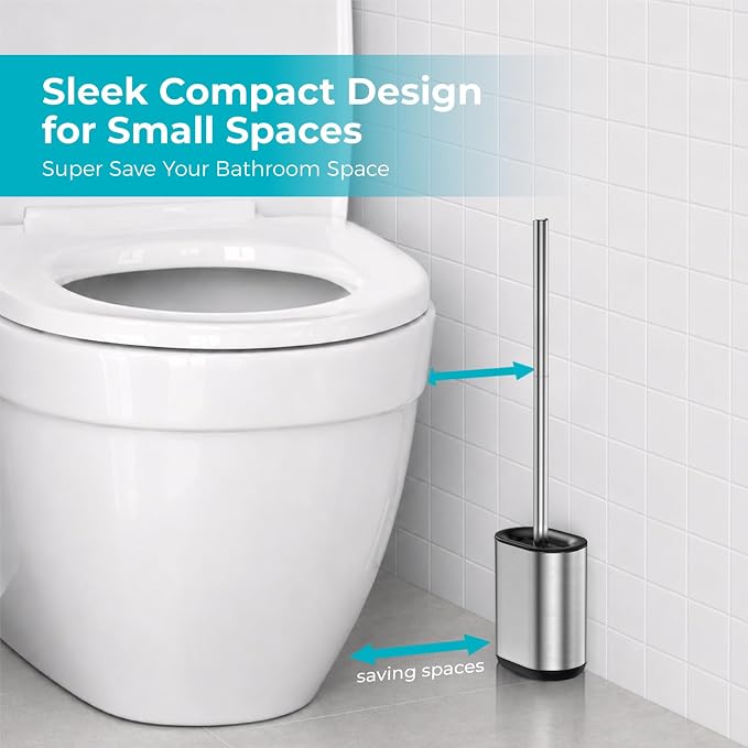 Sineng Silicone Toilet Brush, Stainless Steel Toilet Bowl Cleaner Brush | Long Handle and Flexible Bristles, Compact Toilet Bowl Brush with Weighted Base for Modern Bathroom RV Dorms