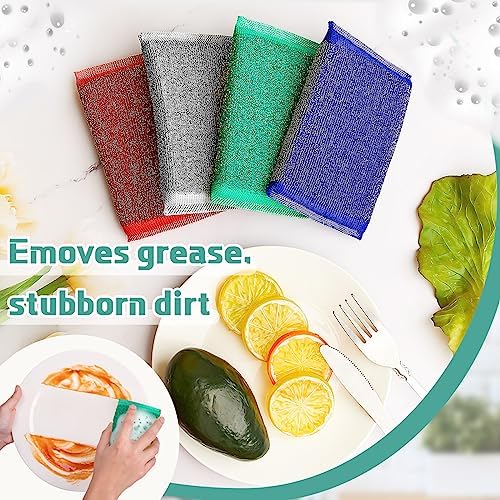 Thyle 8 Pack Steel Wool Scrubber Kitchen Sponges, Heavy Duty Non Scratch Metal Sponges, Reusable Cleaning Scrub Pads for Dishes, Pots, Pans, Sink and Tough Hard Stains (Multicolored)