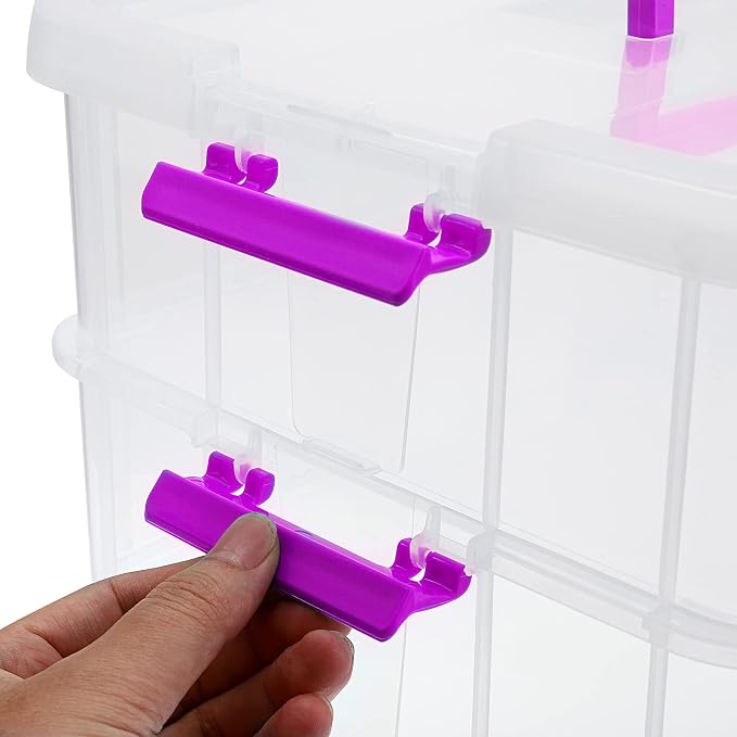 BTSKY 2 Layer Stack & Carry Box, Plastic Storage Container Box with Lid | Multipurpose Craft Organizers and Storage for Organizing Stationery, Sewing, Art Craft, Jewelry & Beauty Supplies, Purple