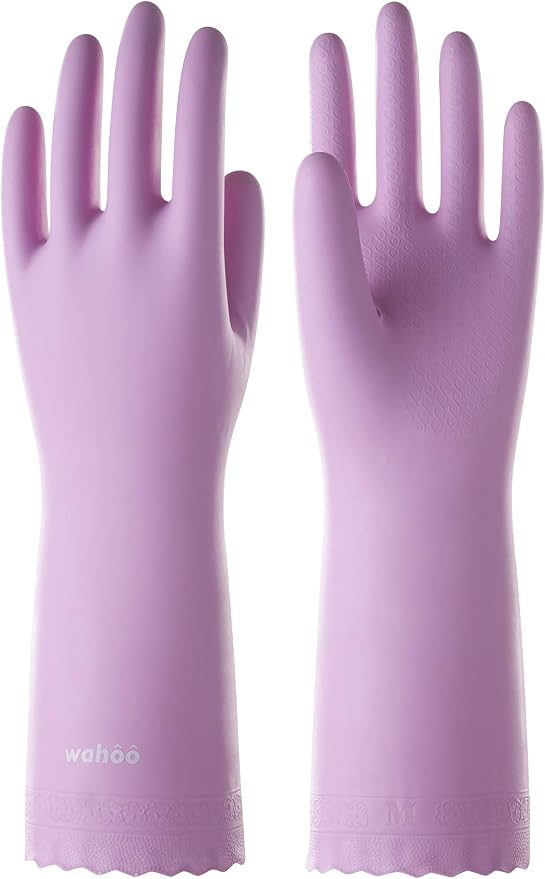 LANON wahoo Cleaning Gloves with Cotton Flocked Liner, Mauve Mist, Large | Skin-Friendly, Dish Washing, Reusable, Latex Free, DEHP-Free,Non-Slip, Dishwashing Household Kitchen Gloves