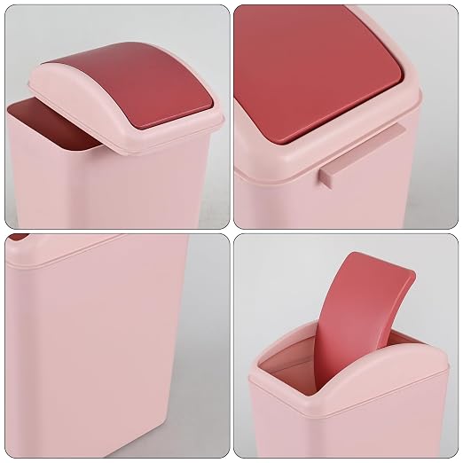 4.5 Gallon Swing Top Garbage Can, Plastic Trash Can with Lid, Pink | High Quality Plastic Material, Swing Lid Design, Ideal for Bathrooms, Bedrooms, Offices