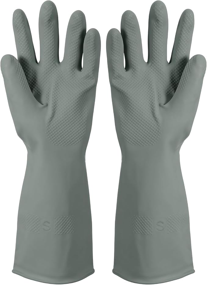 uxcell Rubber Cleaning Gloves, Reusable Household Dishwashing Long Rubber Gloves with Non-slip Grip