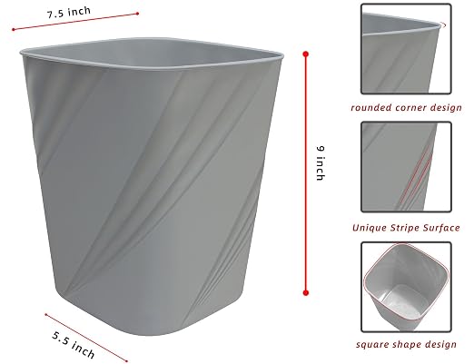 DAJITRE Small Plastic Trash Can Wastebasket Recycling Bin for Bathroom, Dorm, Bedroom，Home Office, Garbage Can for Bedroom, Kids Room (2, Grey)