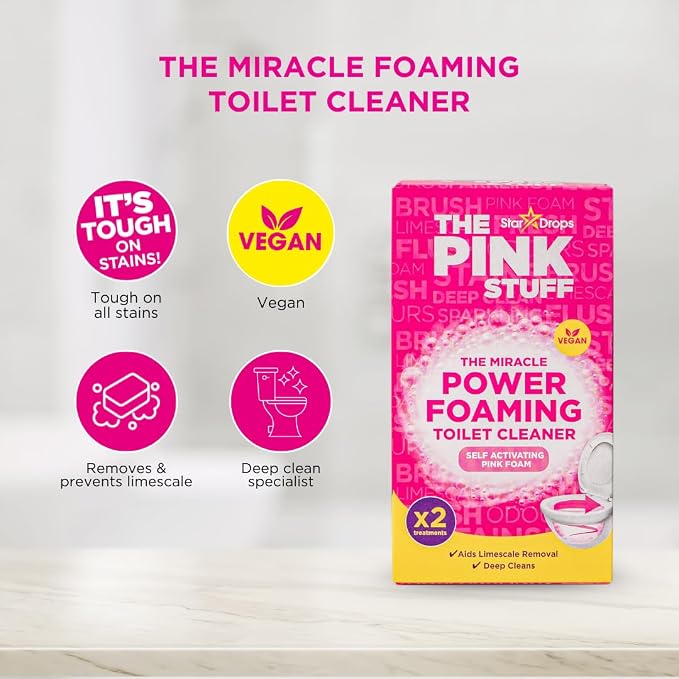 Stardrops - The Pink Stuff Cleaning Kit – Cleaning Paste, Bathroom Foam Spray, Toilet Foaming Powder, SQeeZY Sponge & 3 Microfiber Cloths – Tough on Stains, Grease & Soap Scum