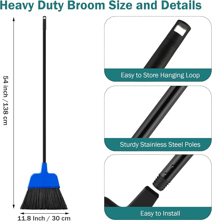 8 Pcs Outdoor Broom for Floor Cleaning 54 Inch Commercial Heavy Duty Broom Long Handle Kitchen Household Angle Brooms for Sweeper Sweeping Indoor Dust Hair Cleaner Corn Shop(Blue)