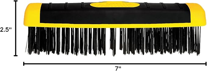 ALLWAY SB619 Carbon Steel Wire Scrub Brush Block | Soft-Grip, Threaded Pole Socket, Chemical and Solvent Resistant Bristles
