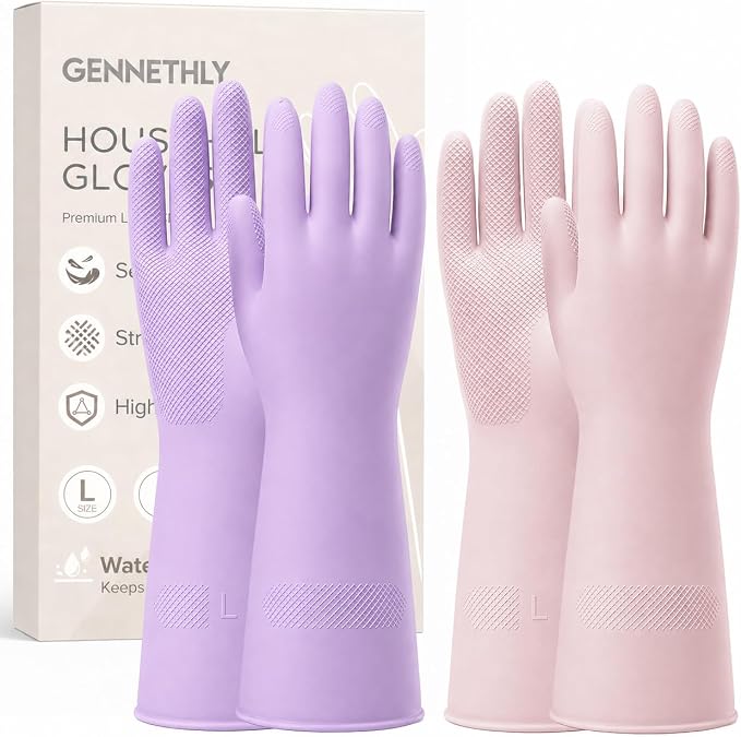 Cleaning Rubber Gloves, Waterproof Non-Slip Long Cuff Dishwashing Household Kitchen Gloves