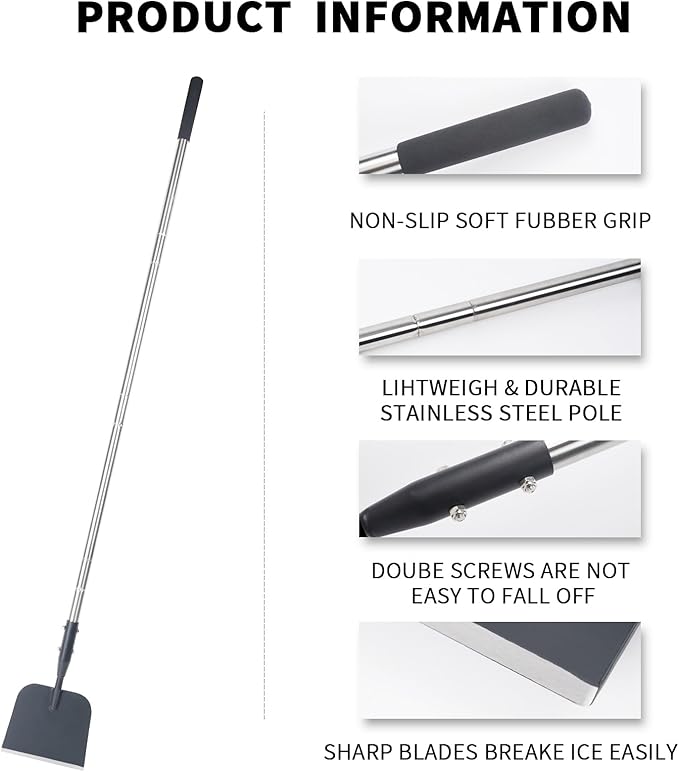 BARAYSTUS Flat Shovel with Adjustable Handle, 59 in Floor Scraper, Ice Scraper, Garden Cleaning Scraper, Ice Chopper, Snow Shovel, Multifunctional Weed Remover Tool for Walkway Driveway