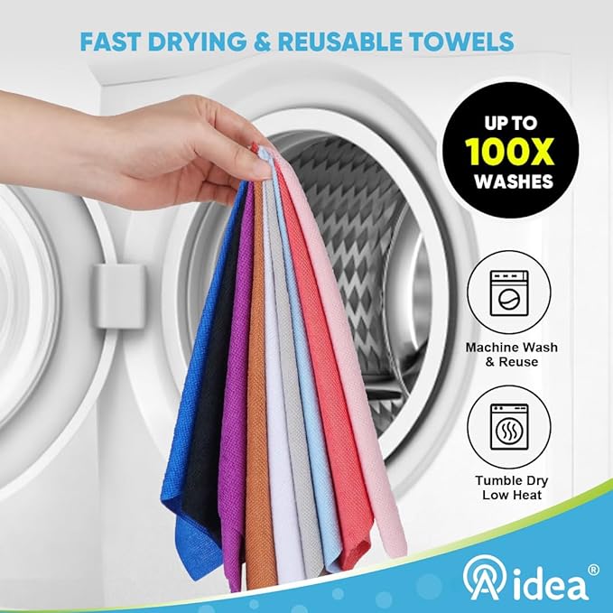 AIDEA Microfiber Cleaning Cloth Roll-50PK, Cleaning Rags 11.5"×11.5", Pink | Tear Away Reusable Paper Towels, Shop Rags, Microfiber Towels for Cars, Lint Free Cloth for Home, Kitchen, Garage Shop