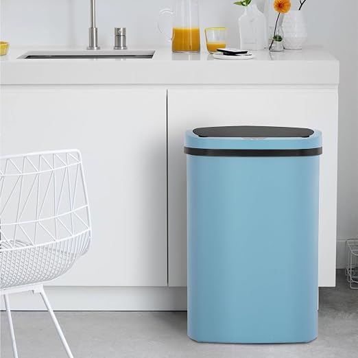 BestOffice Trash Can Broken-Resistant Plastic Touch Free High-Capacity Garbage Can with Lid for Bedroom Bathroom Home Office 49 Liter 13 Gallon Trash Can Automatic Kitchen Trash Can (Blue)