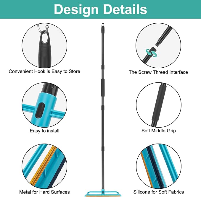 Carpet Rake Pet Hair Removal Tool with 56" Long Handle | Reusable Pet Hair Remover Broom, Cat & Dog Hair Carpet Scraper for Rugs Mats Couch
