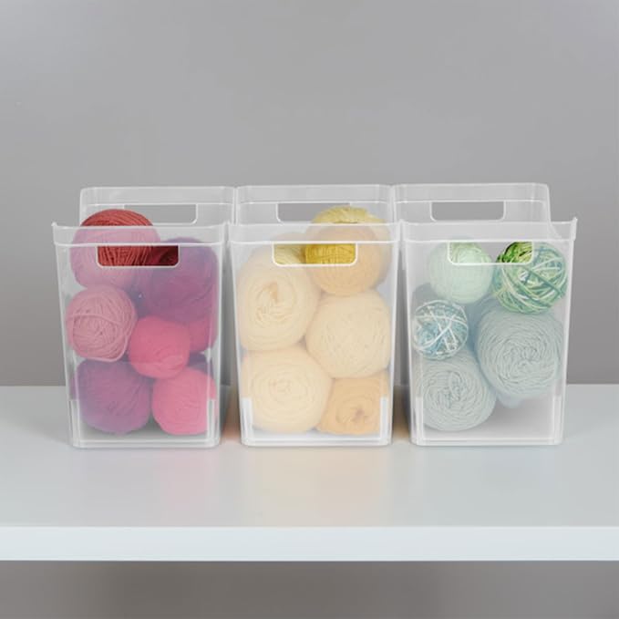Sterilite Medium Shelf Bin Organizing Plastic Container, Home Kitchen or Office Storage Tote, Open Top Basket with Handles, 6 Pack, Clear