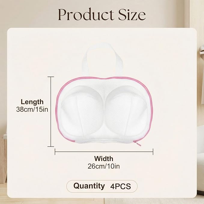 4 Pack Large Bra Washing Bags for Laundry, Bra Bag for Washing Machine, BraWashing Protector with Premium Zipper, Mesh Lingerie Bags for Delicates Underwear Brassiere Integrated