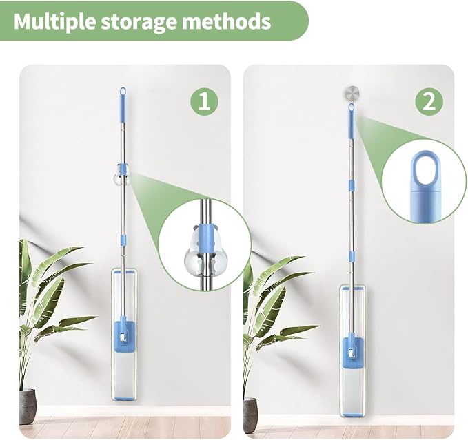 CQT 24" Commercial Flat Mop Set Wet&Dry 4 Pads Stainless Handle (Blue)